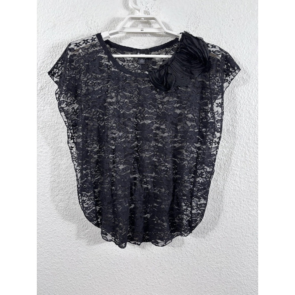 Vintage B-Wear Blouse Womens Small Black Lace Sheer Elastic Waist Y2K Top